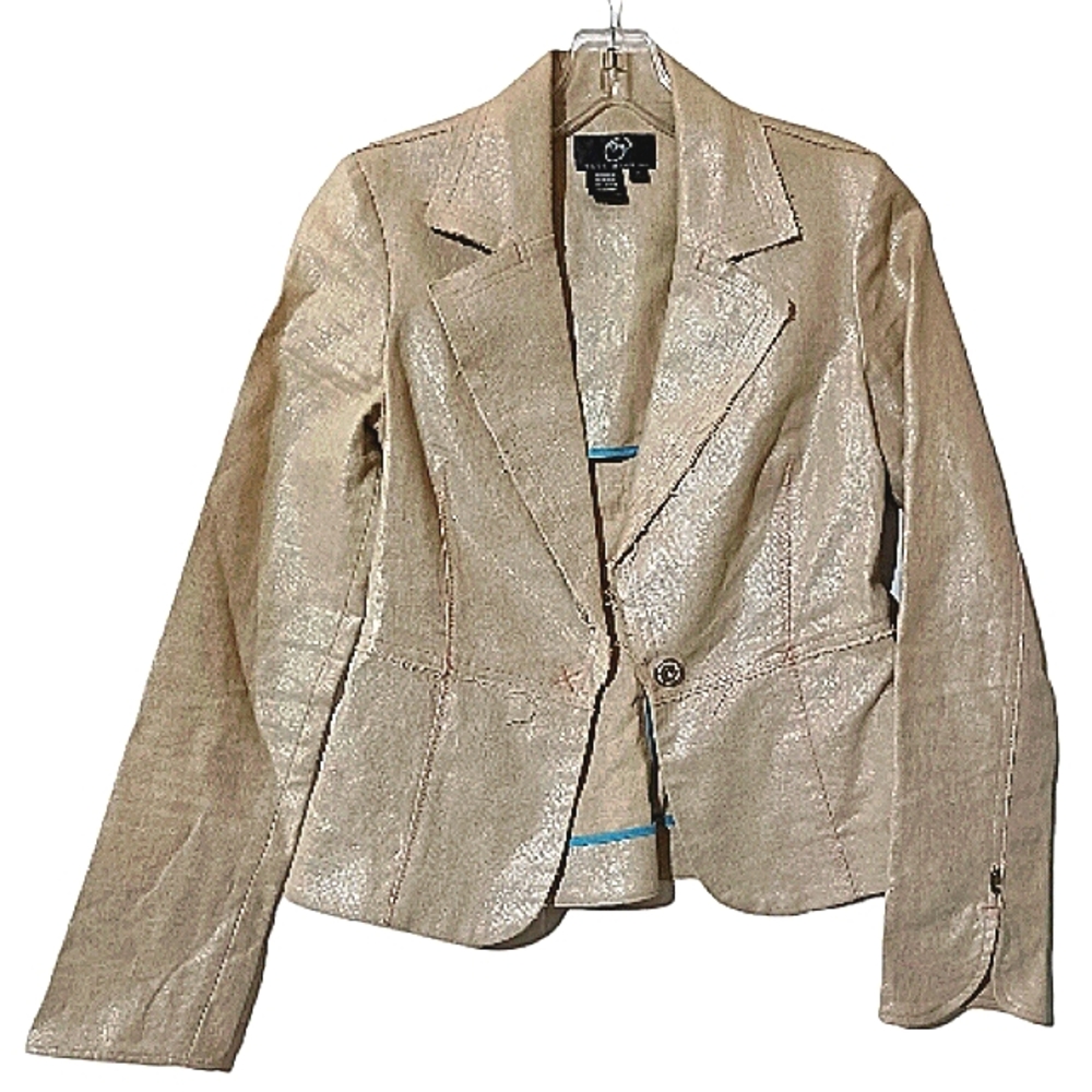 METALLIC Peplum Linen Raw Exposed Seams Blazer Jacket NWT